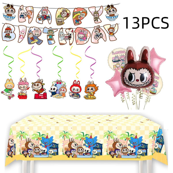 Tableware Banner Foil Helium Balloon Party Decoration Labubu Birthday Supplies