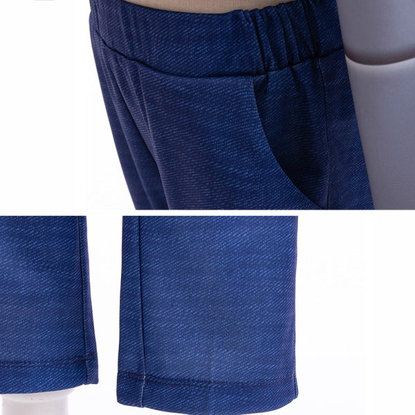 Close up of Paw Patrol Ryder costume navy pants pocket and hem