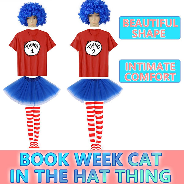 Thing 1 and Thing 2 Book Week costume showing full outfit pieces