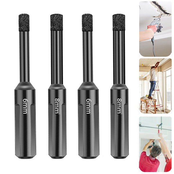 2pcs Dry Diamond Drill Bits 6/8mm For Porcelain Glass Tile Ceramic Marble Black
