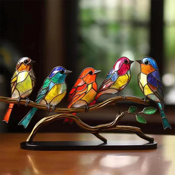 Birds-On-Branch Ornaments Table Home Decor Stained Metal Window Panel Suncatcher