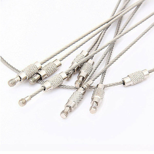 5Pcs Stainless Steel EDC Aircraft Cable Wire Loop Tag Key Chain Ring Screw Lock