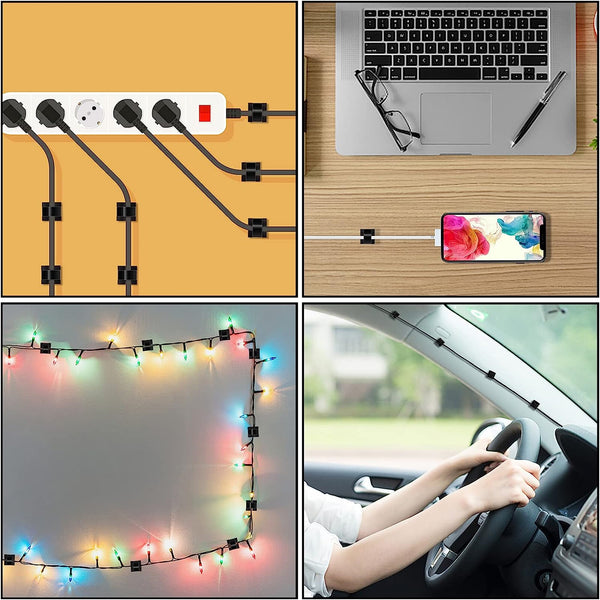 50pcs Black Adhesive Cable Clips | Wire Management Cord Holder Organizer
