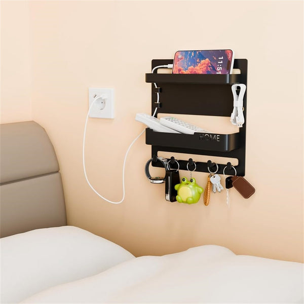 Wall Mounted Bedside Organizer Shelf | Space Saving Storage Rack for Phone & Accessories