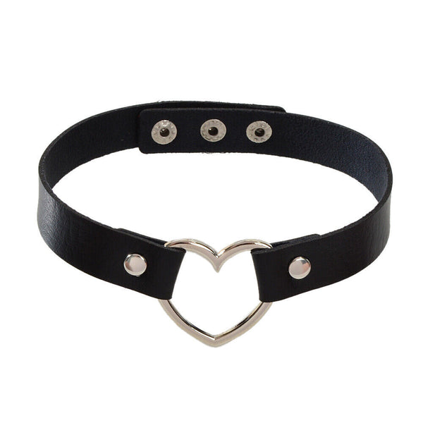 5x Punk Gothic Leather Love Heart Choker Collar Buckle Necklace Teens Stunning