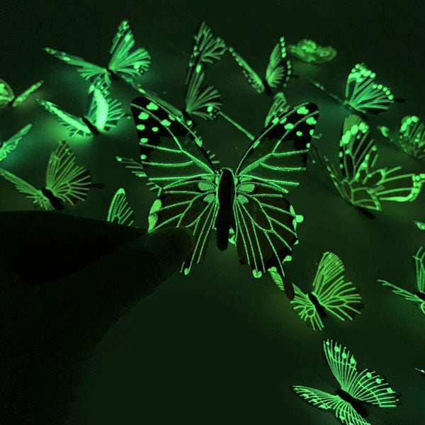 24PCS Luminous Butterfly Design Decal Art Wall Stickers Room Home Decoration AU