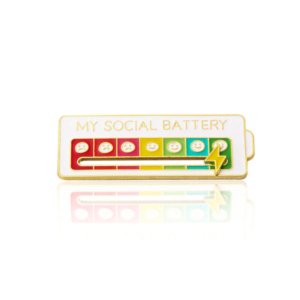 Metal My Social Battery Mood Brooch Pin Funny Interactive Enamel Badge Pins Gift