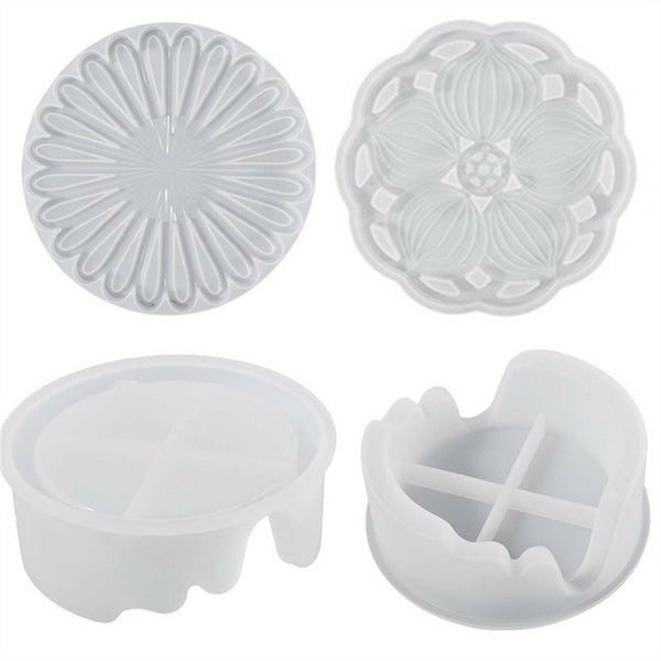 3X Flower Silicone Coaster Mat Storage Holder Set Resin Casting Mold Epoxy Mould