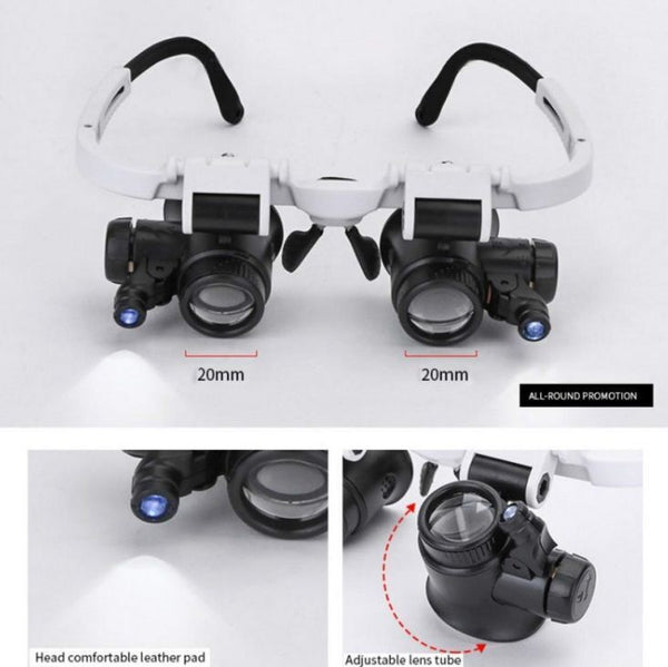 Jeweler Repair Magnifier LED Lamp Headband Light Head-Mounted Magnifying Glasses