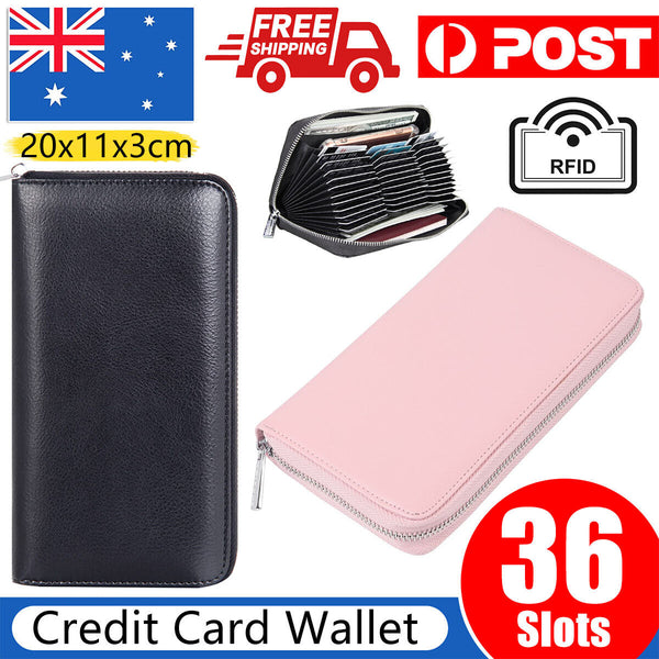 RFID 36 Card Slots Antimagnetic Genuine Leather Long Credit Card Wallet Purse