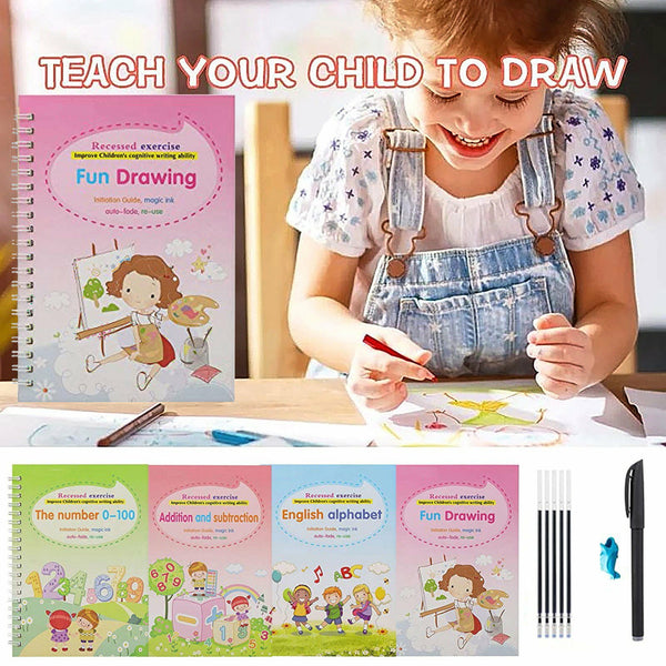 Kids Magic Handwriting Copybook Set Reusable English Calligraphy Practice Book