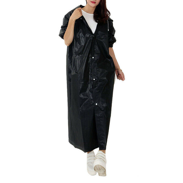 Waterproof EVA Raincoat Long Hooded Rain Jacket Unisex Outdoor Rainwear Black