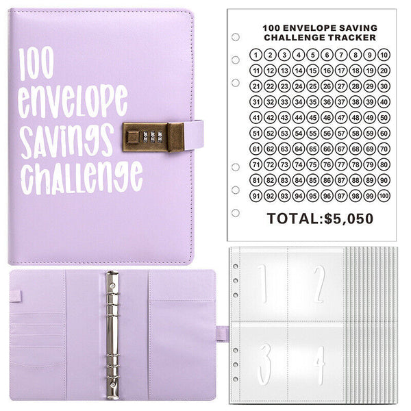 100 Days-Envelope Saving Money Book Budget Savings Challenge Binder with Lock