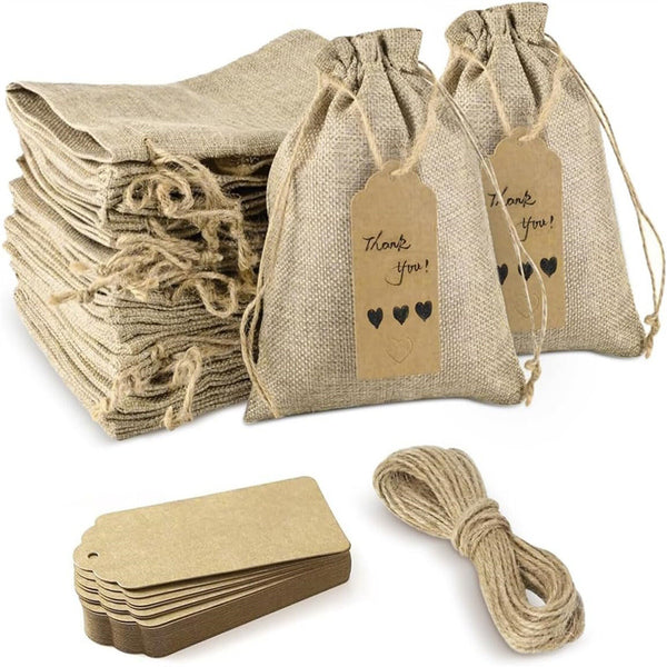 Natural Linen Burlap Drawstring Pouch Small Jute Sack Jewellery Gift Bag
