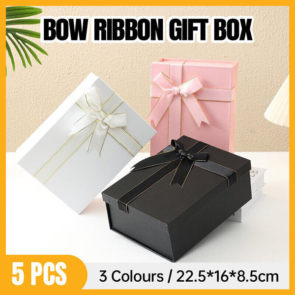 5PCS Elegant Folding Gift Box with Ribbon Bow One-Piece Shoe Apparel Box 22*16cm