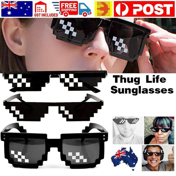 2PCS Chic MEME Deal IT Thug Life Attitude Stylish Glasses 8 Bit Pixel Sunglasses