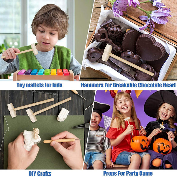50X Mini Wooden Hammer For Chocolate Breakable Heart Hammer Mallet Smash DIY Toy