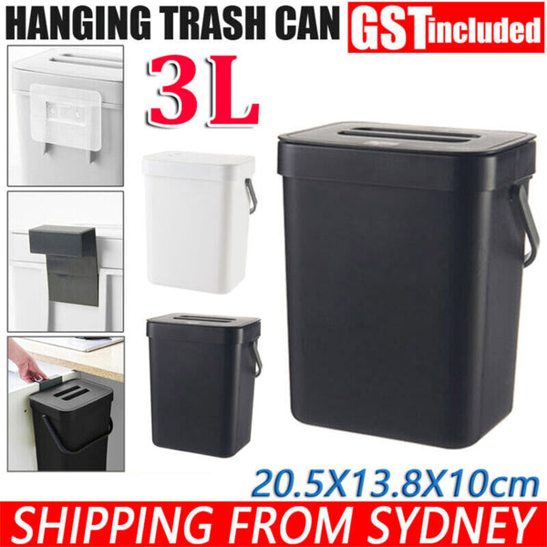 2pcs 3L Waste Trash Can Cupboard Door Hanging Wall Mounted Kitchen Rubbish AUS