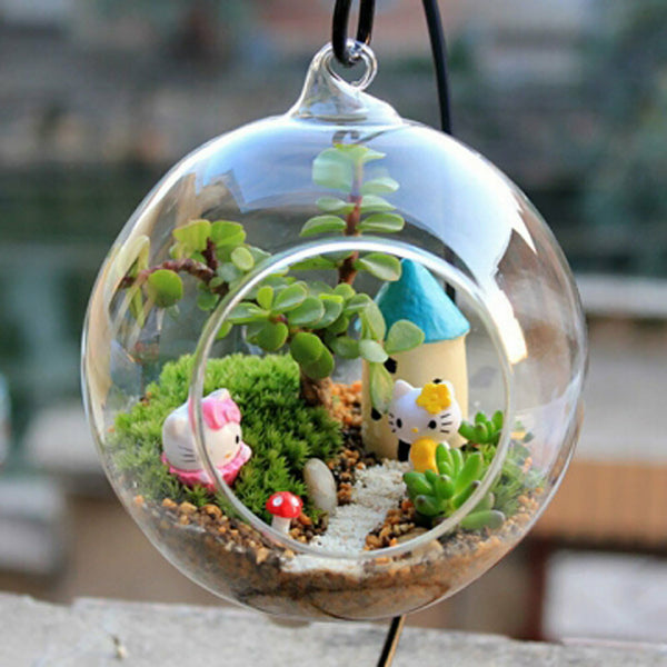 2Pcs Hanging Glass Ball Vase Flower Planter Pot Terrarium Container Home Garden
