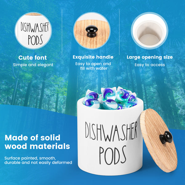 2pcs Wooden Dishwasher Pod Holder with Lid | Laundry Capsule Storage Container