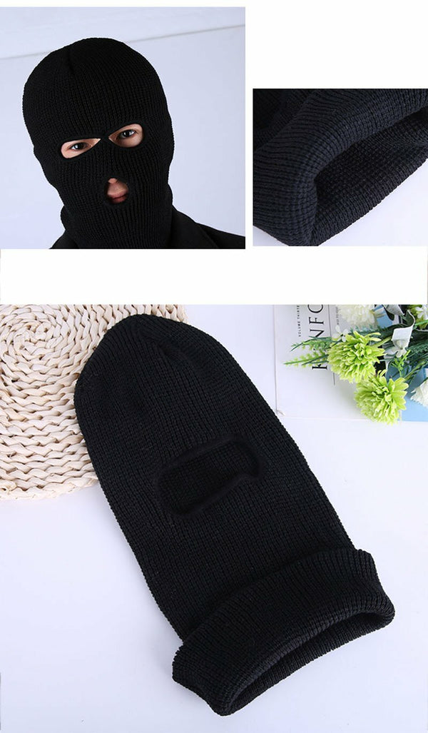 Black 3 Hole Balaclava Ski Mask Windproof Face Cover Neck Warmer