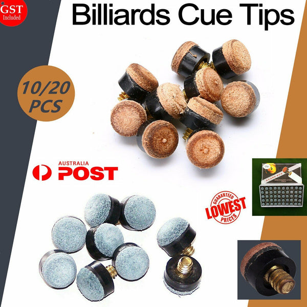 Commercial Quality Soft Pool Snooker Billiards CUE TIPS Screw On Type 10mm AU