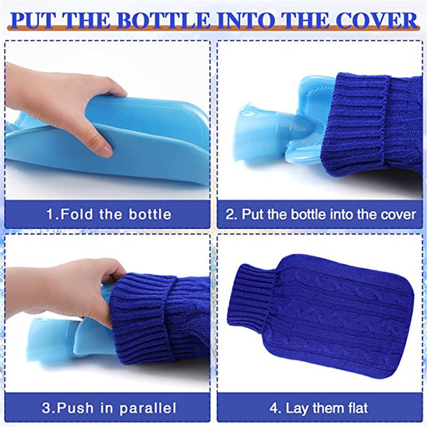 2L Hot Water Bottle with Knitted Cover Winter Warm Rubber Heat Bag