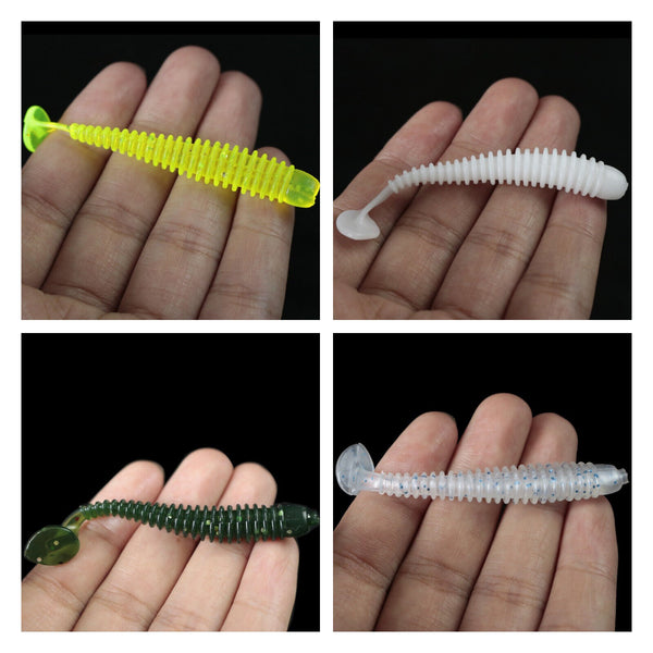 100 Soft Plastic Fishing Lure Tackle 50mm Paddle Tail Grub Worm bream lures Bass