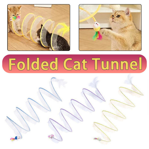 Folded Cat Tunnel Interactive Toy Spiral Tunnel Balls Mouse Feather Kitten Toys