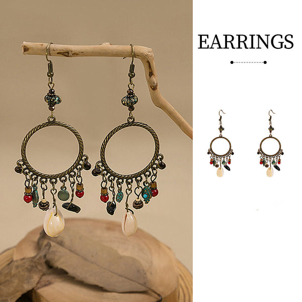 Bohemian Geometric Dreamcatcher Tassel Earrings Stylish Women's Fashion Jewelry