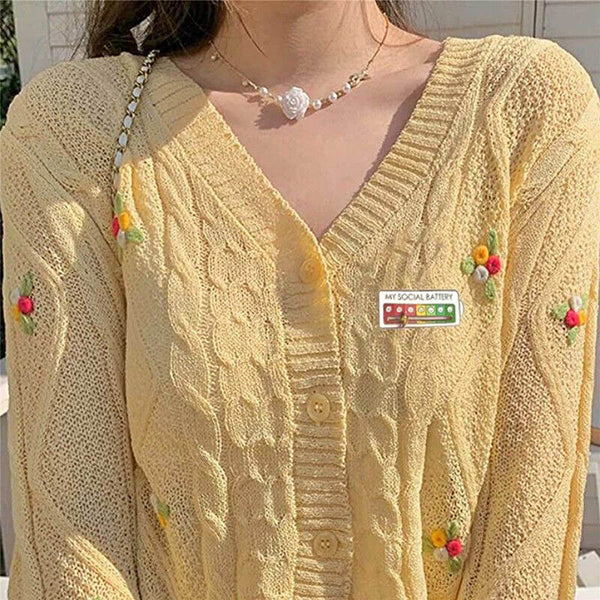 Metal My Social Battery Mood Brooch Pin Funny Interactive Enamel Badge Pins Gift