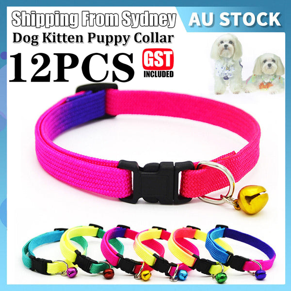 12PCS Dog Kitten Puppy Collar Adjustable Harness Pet Cat Neck Strap with Bell AU