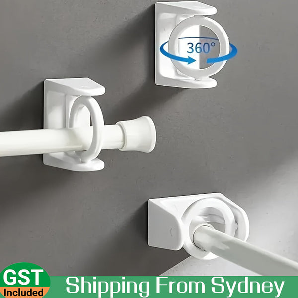 Self Adhesive Curtain Rod Bracket 4Pcs ABS Wall Bracket Hooks 360Β° Rotating Ring