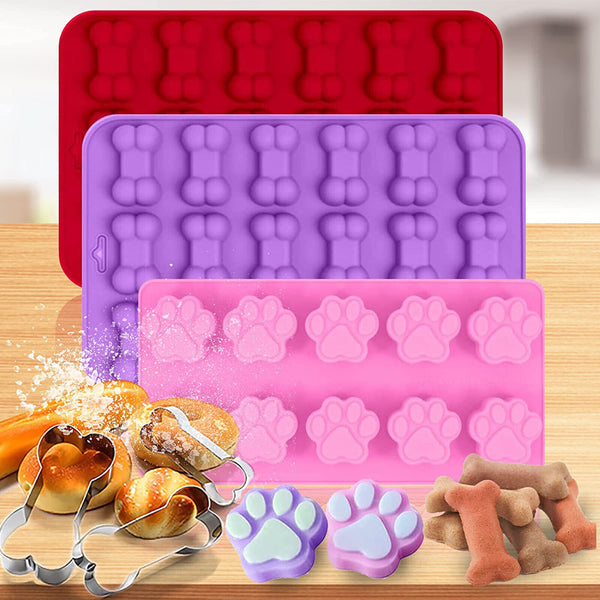 3PCS Silicone Puppy Dog Bone Baking Molds Ice Chocolate Biscuit Cookie Cake Mold