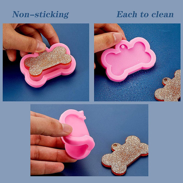 2pcs Silicone Bone Shape Resin Mold Dog Tag Keychain Resin Casting Mould Craft