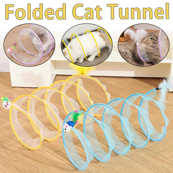 Folded Cat Tunnel Interactive Toy Spiral Tunnel Balls Mouse Feather Kitten Toys