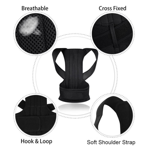 Full Back Posture Corrector Adjust Lumbar Shoulder Support Brace Belt Women Men