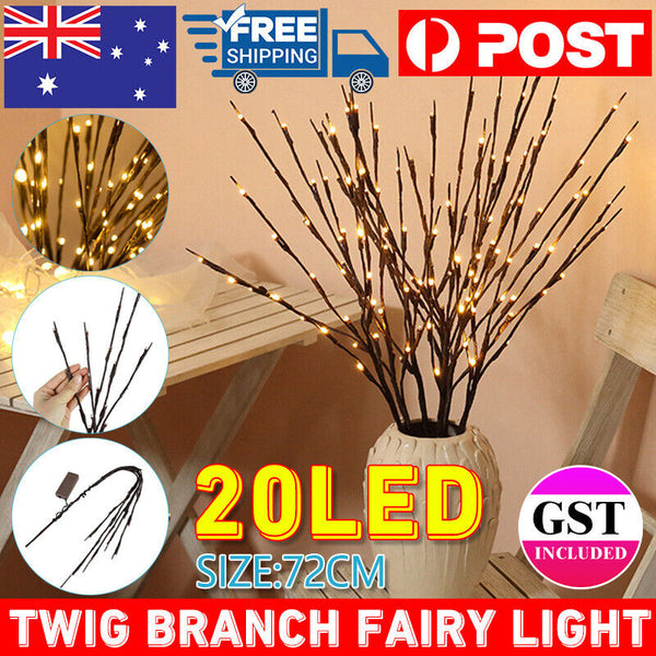 20 LED Twig Branch Fairy Light Flowers Tree Willow Night Lamp Home Xmas Decor AU