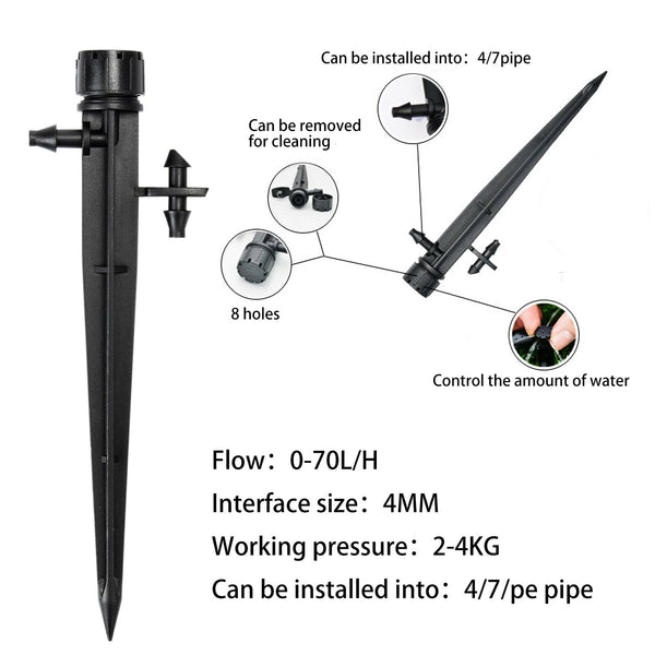200PCS Adjustable Irrigation Drippers on Stake Garden Drip Watering Emitters