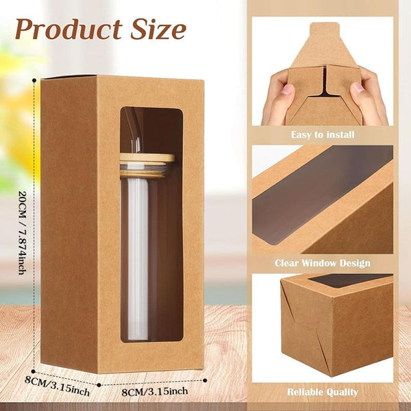 30PCS Kraft Window Gift Boxes Clear Display Treat Boxes Foldable Kraft Paper Boxes