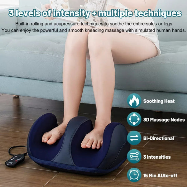 Foot Massager - Electric Shiatsu Kneading Leg & Calf Massage Machine with Heat (Navy Blue)