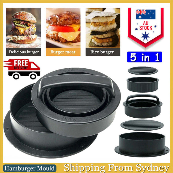 5in1 Hamburger Press Mould Stuffed Non-stick Burger Patty Maker Kitchen Tools AU