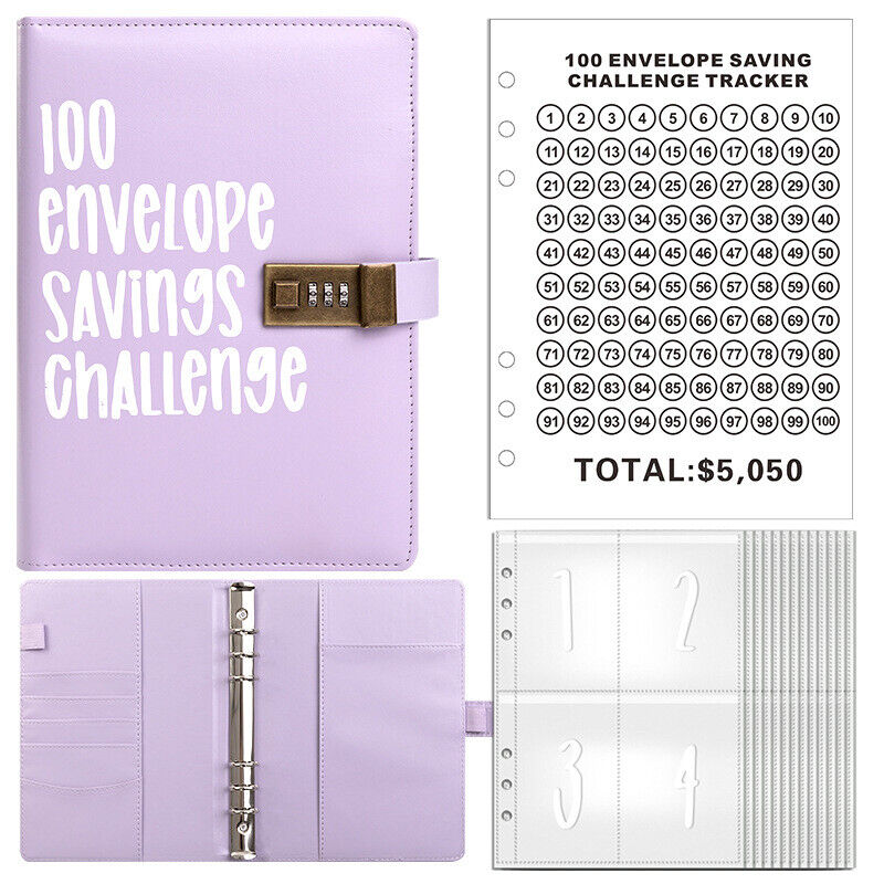 100 Days-Envelope Saving Money Book Budget Savings Challenge Binder with Lock