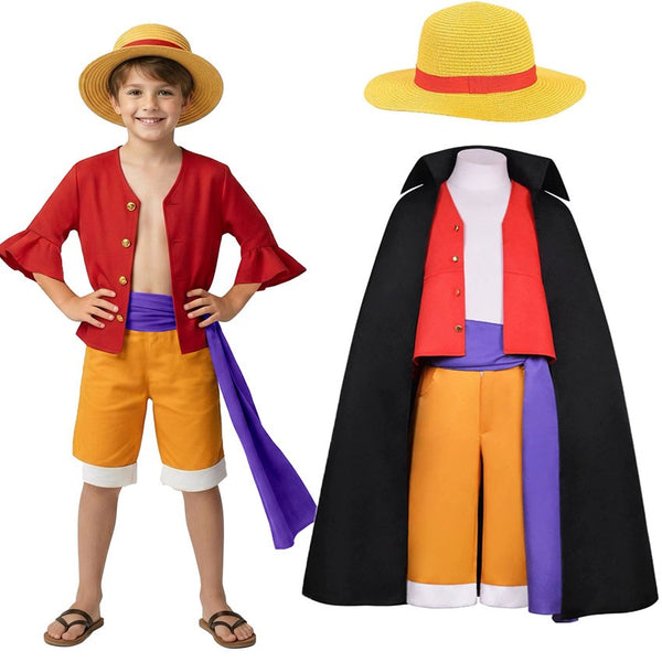 Luffy Costume Kids Boys – One Piece Monkey D Luffy Cosplay Set with Hat & Cape