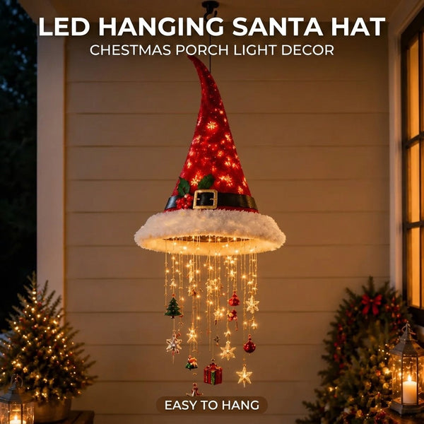 Lighted Santa Hat Hanging Chandelie Light Glowing Star Tassel Hat Decorations