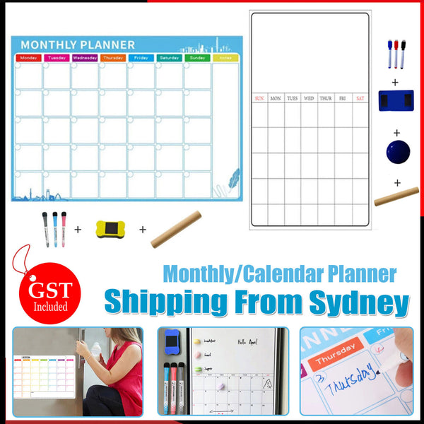 Monthly/Weekly Planner Fridge Calendar Magnetic Board with 3 markers + an Eraser