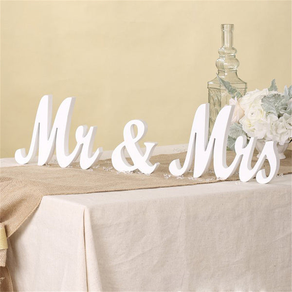 Mr & Mrs Wooden Wedding Sign White | Romantic Reception Table Decoration