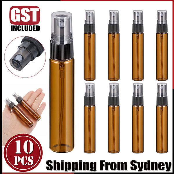 10PCS 10ML Amber Glass Essential Oil Spray Roller Bottle Mist Sprayer Containers