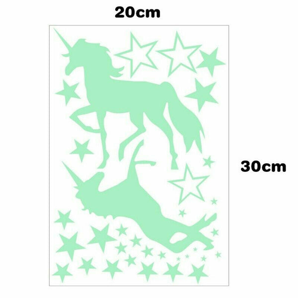Glow In The Dark Rainbow Moon Stars Unicorn Wall Sticker Kids Room Fun Decor