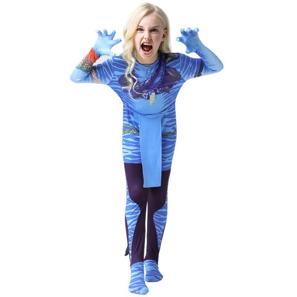 Kids blue alien cosplay outfit styled for a Book Week character parade